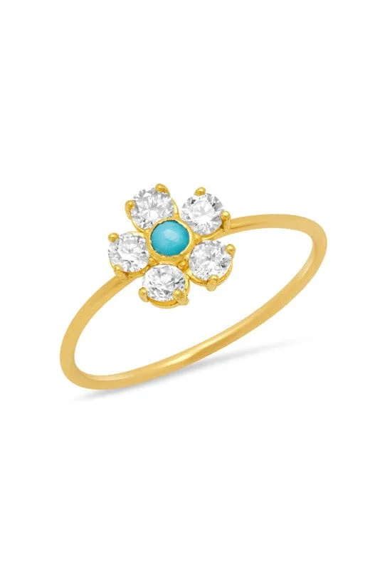 Rings with moonstone gems for ethereal glow -Large Turquoise and Diamond Flower Ring