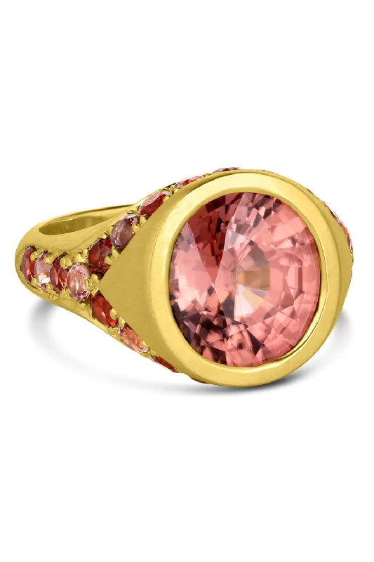 Rings with double bands for modern twist -Rose Zircon Bezel Ring