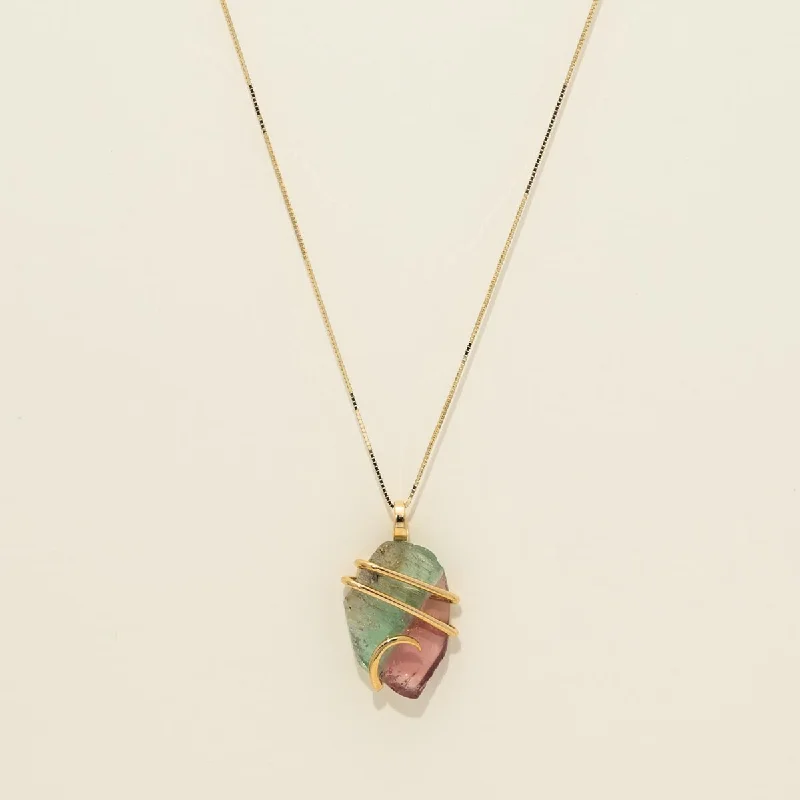 Necklaces and pendants with sun and moon motifs for a celestial-inspired design-Maine Bicolor Tourmaline Necklace in 14kt Yellow Gold