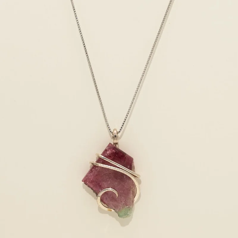 Necklaces and pendants with matching rings for a coordinated set of jewelry-Maine Bicolor Tourmaline Necklace in Sterling Silver