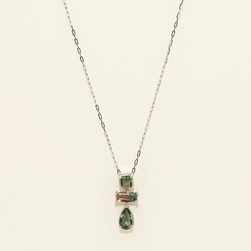 Elegant necklaces and pendants with gold chains for a chic, timeless appearance-Maine Green and Bicolor Tourmaline Necklace in 14kt White Gold