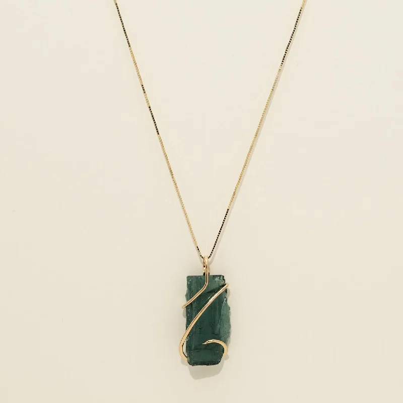 Best necklaces and pendants with personalized coordinates for a special keepsake-Maine Green Tourmaline Necklace in 14kt Yellow Gold