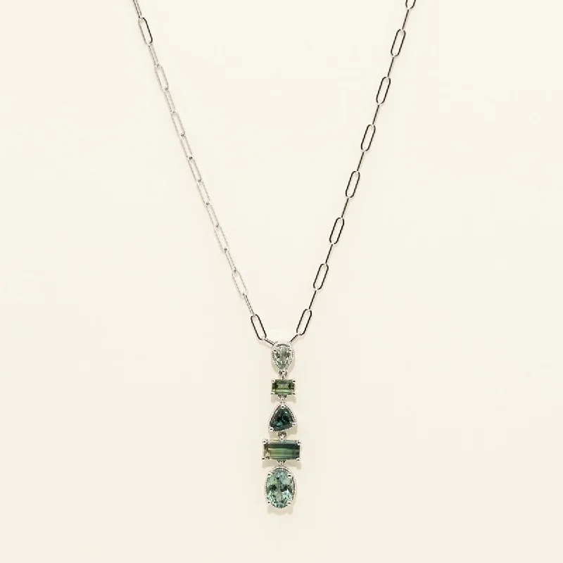 Best necklaces and pendants with sterling silver for an affordable yet stylish choice-Maine Indicolite and Green Tourmaline Necklace in 14kt White Gold