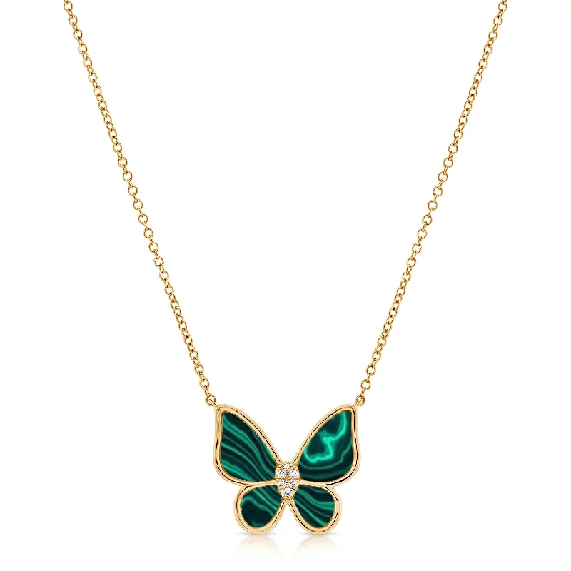 Best necklaces and pendants with heart-shaped lockets for a sentimental keepsake-Malachite & Diamond Butterfly Necklace