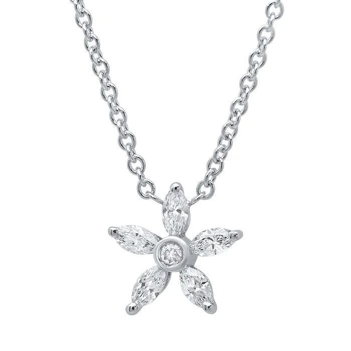 Personalized necklaces and pendants with coordinates for a meaningful location-based gift-Marquise Diamond Flower Pendant Necklace