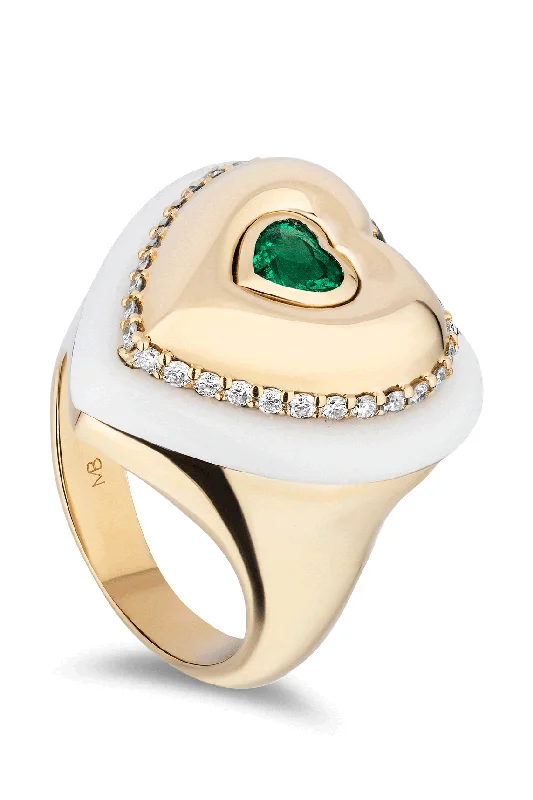 Gold rings with intricate celtic knot patterns -Emerald Linzer Heart Ring