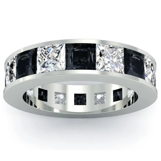 Stunning necklaces and pendants with aquamarine stones for a serene effect-Men's Black and White Diamond Eternity Band