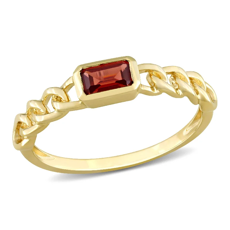 Gold rings with intricate celtic knot patterns -Miadora 1/3ct TGW Baguette Garnet Link Ring in 14k Yellow Gold