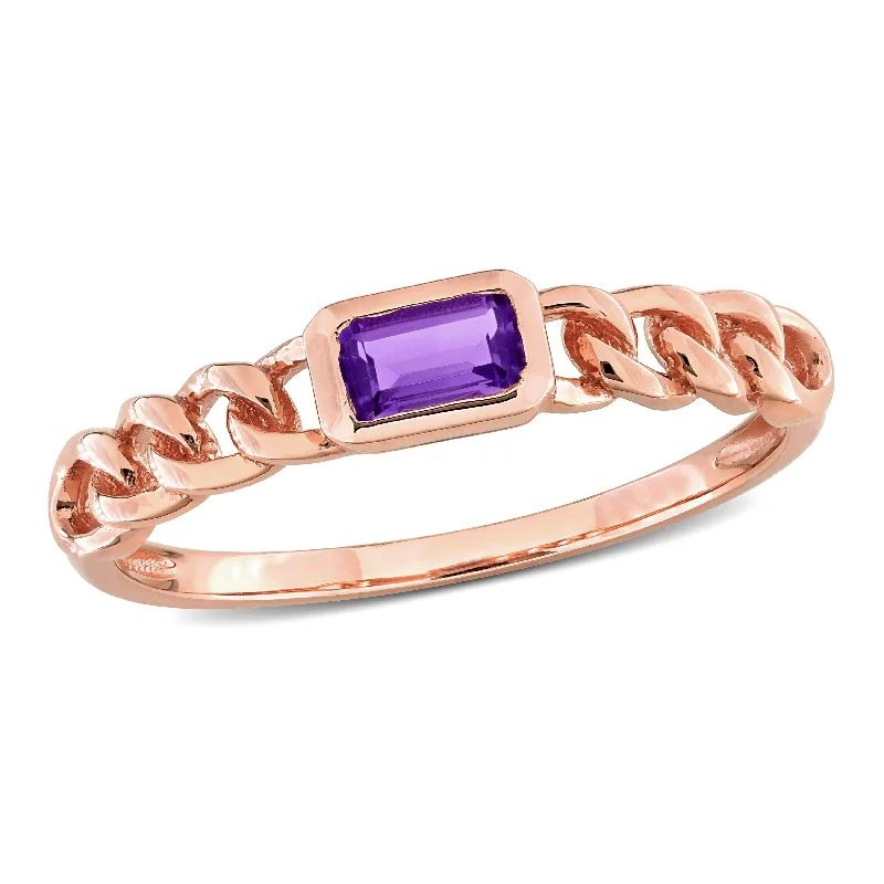 Rings with pink sapphire for delicate charm -Miadora 1/3ct TGW Emerald Cut African Amethyst Link Ring in 14k Rose Gold