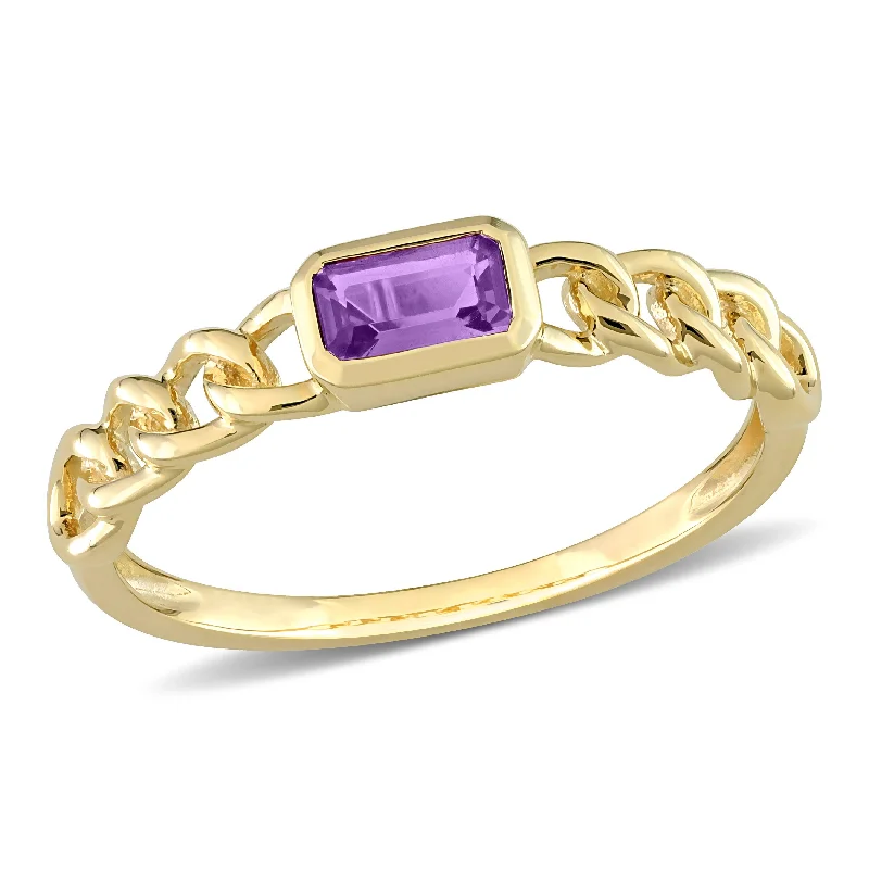 Rings with blue quartz for cool tones -Miadora 1/5ct TGW Octagon Amethyst Link Ring in 10k Yellow Gold