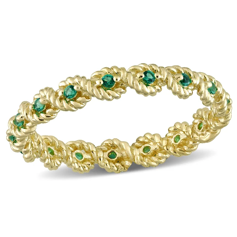 Miadora 1/6ct TGW Created Emerald Infinity Eternity Ring in 10k Yellow Gold