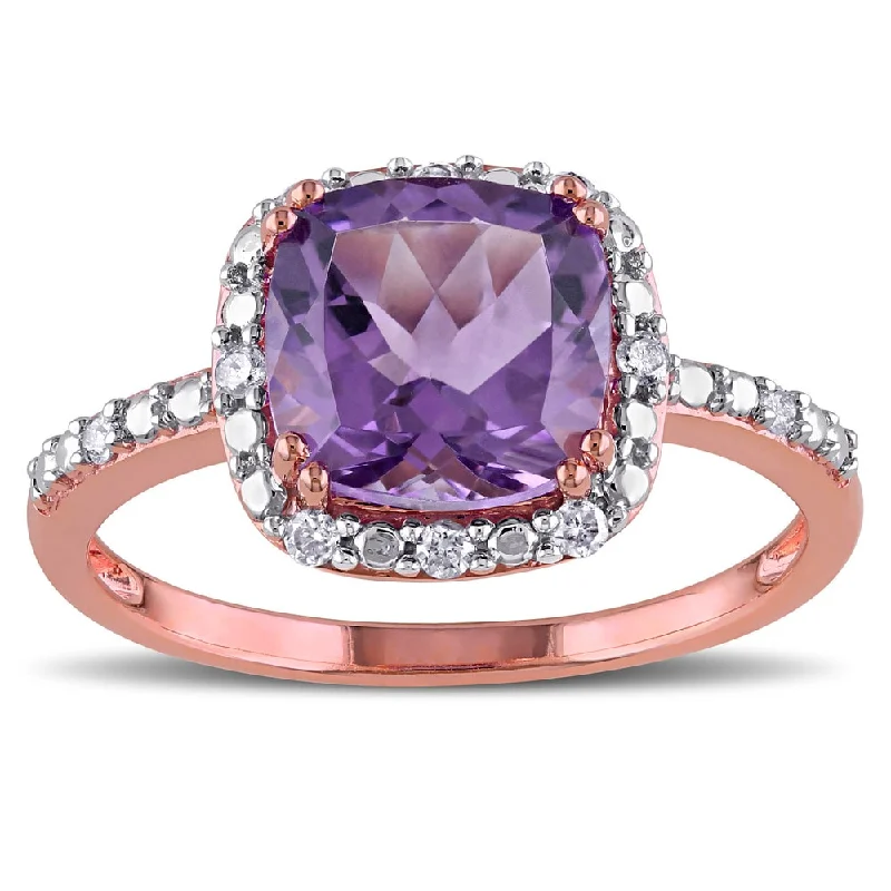 Rings with hammered silver for rustic appeal -Miadora 10k Rose Gold Amethyst and 1/10ct TDW Diamond Ring (G-H, I2-I3)