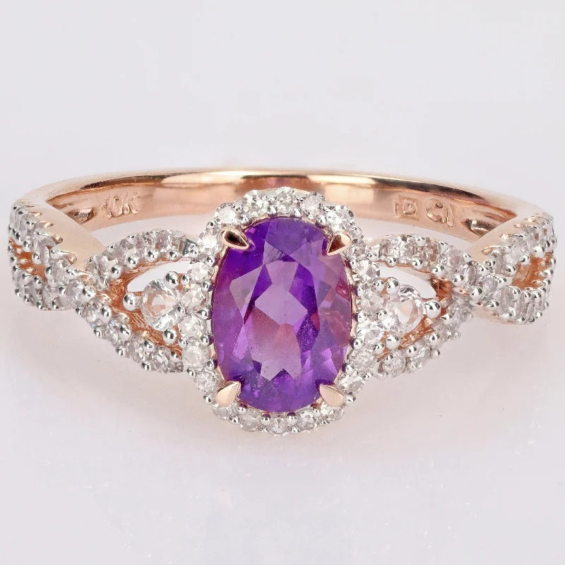 Rings with carved onyx for bold sleekness -Miadora 10k Rose Gold Amethyst, White Sapphire and 1/3ct TDW Diamond Halo Infinity Ring