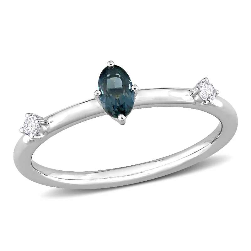 Stackable rings with mixed metal finishes -Miadora 10k White Gold London Blue Topaz and White Topaz 3-Stone Stackable Oval Ring