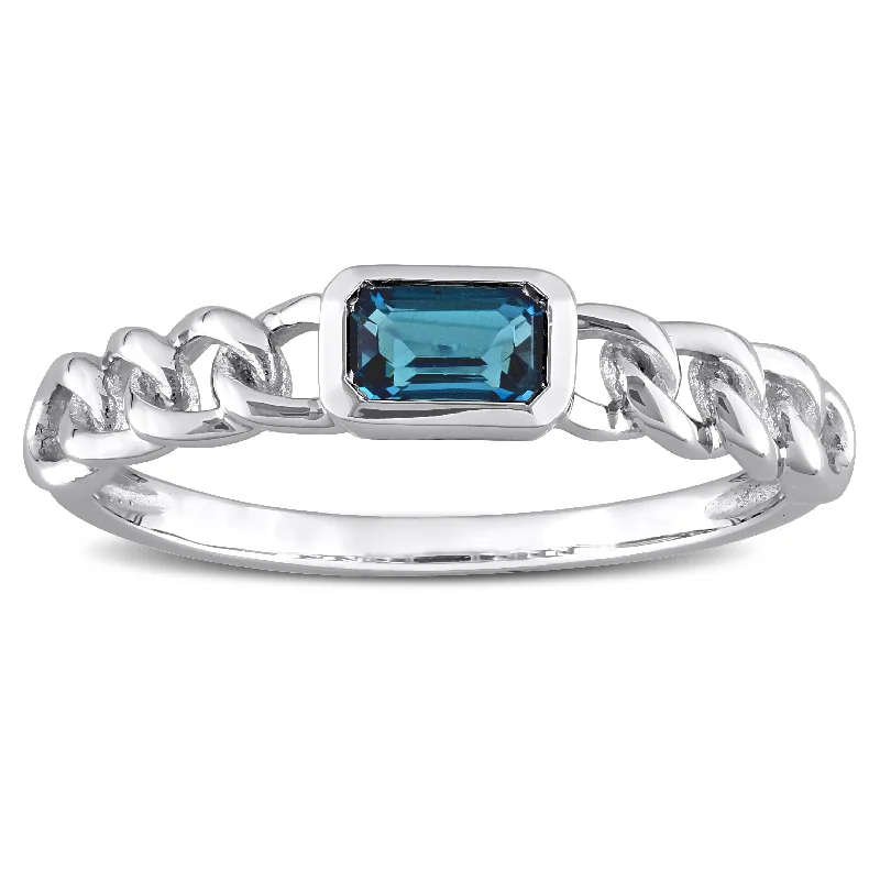 Rings with smoky quartz for muted elegance -Miadora 10k White Gold London Blue Topaz Stackable Link Ring