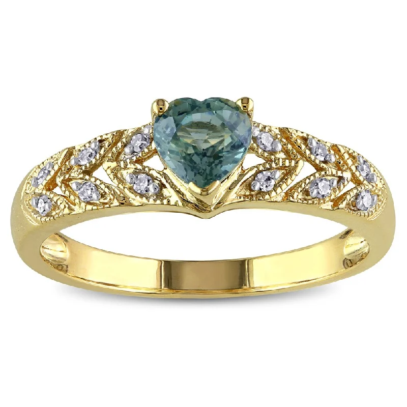 Rings with bezel-set peridot for safety -Miadora 10k Yellow Gold Green Sapphire and Diamond Accent Ring