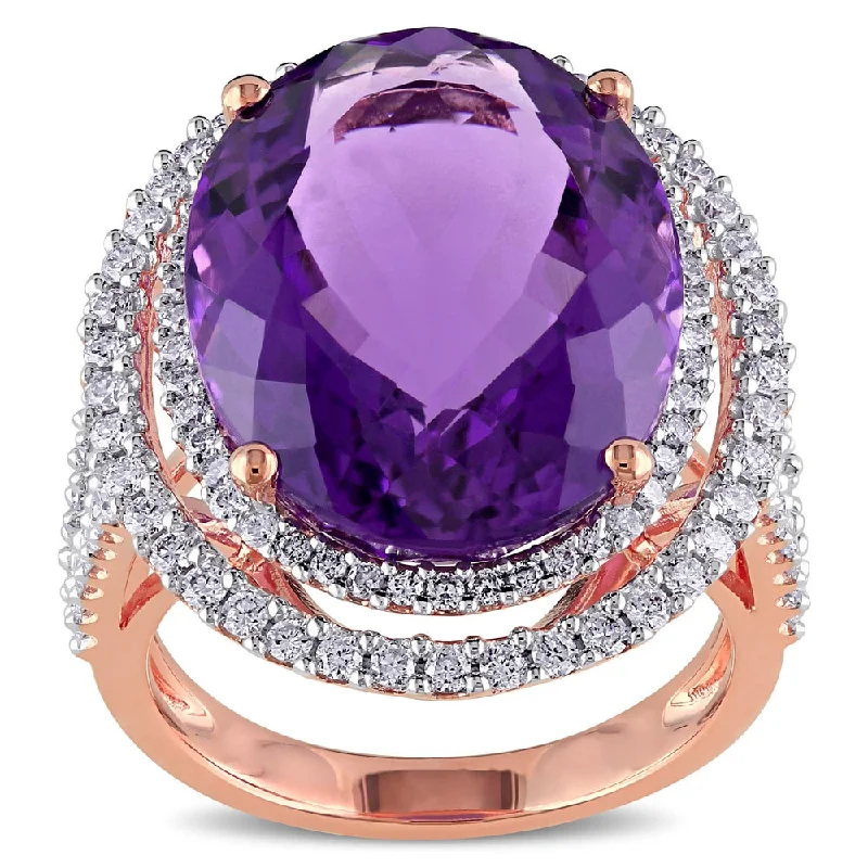 Vintage rings with engraved floral band designs -Miadora 14k Rose Gold Amethyst and 7/8ct TDW Diamond Ring (G-H, SI1-SI2)