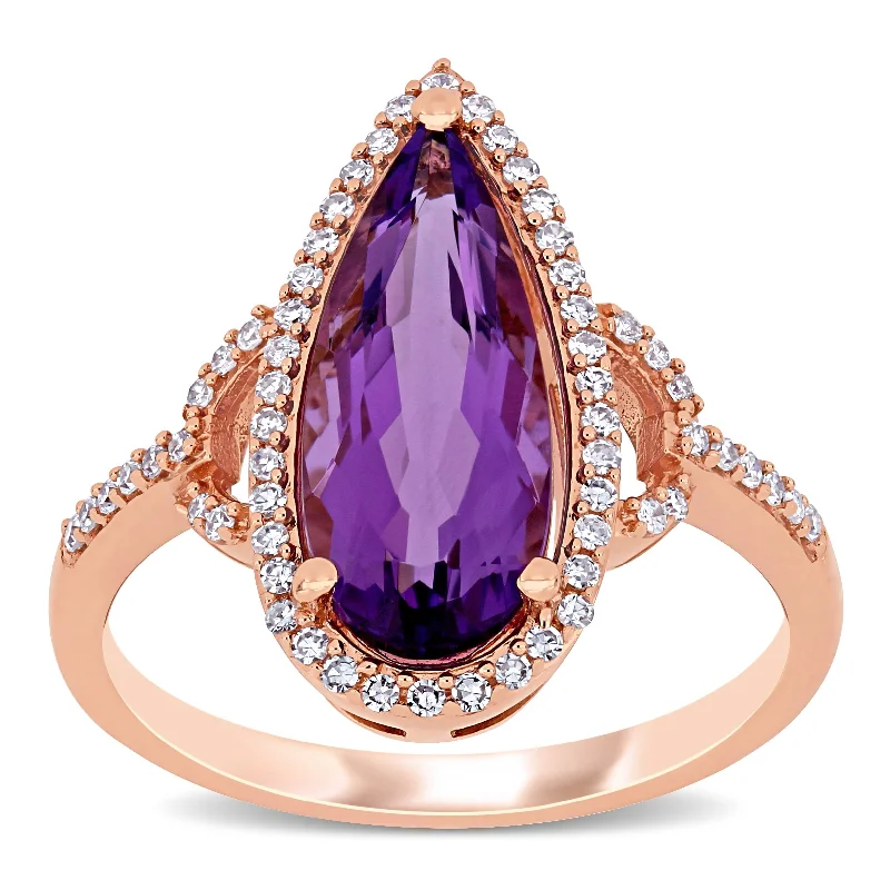 Rings with infinity loops for timeless love -Miadora 14k Rose Gold Pear-cut Amethyst and 1/4ct TDW Diamond Halo Cocktail Ring