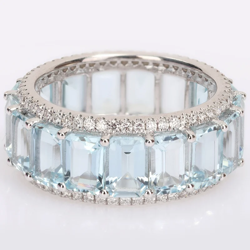 Rings with spiral designs for eye-catching twist -Miadora 14k White Gold 9 1/3ct TGW Aquamarine & 5/8ct TDW Diamond Eternity Wedding Band Ring