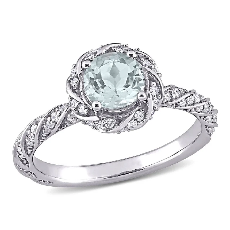 Rings with oxidized silver for antique appeal -Miadora 14k White Gold Aquamarine 1/4ct TDW Diamond Swirl Halo Ring