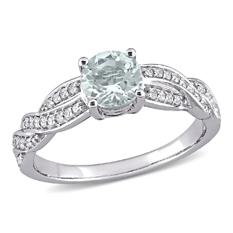 Dainty rings with subtle engraved star motifs -Miadora 14k White Gold Aquamarine and 1/4ct TDW Diamond Crossover Engagement Ring