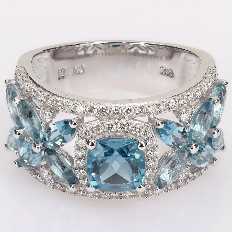 Minimalist rings with tiny diamond dot accents -Miadora 14k White Gold London-Blue Topaz and 1/2ct TDW Diamond Floral Anniversary Band Ring