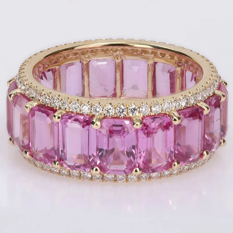 Rings with oxidized bands for vintage edge -Miadora 14k Yellow Gold 11 7/8ct TGW Pink Sapphire & 5/8ct TDW Diamond Eternity Wedding Band Ring