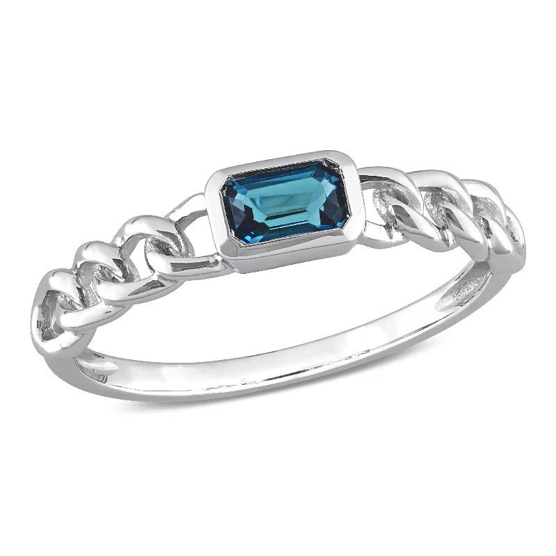 Rings with mandala engravings for spiritual vibe -Miadora 3/8ct TGW Octagon London Blue Topaz Link Ring in 10k White Gold