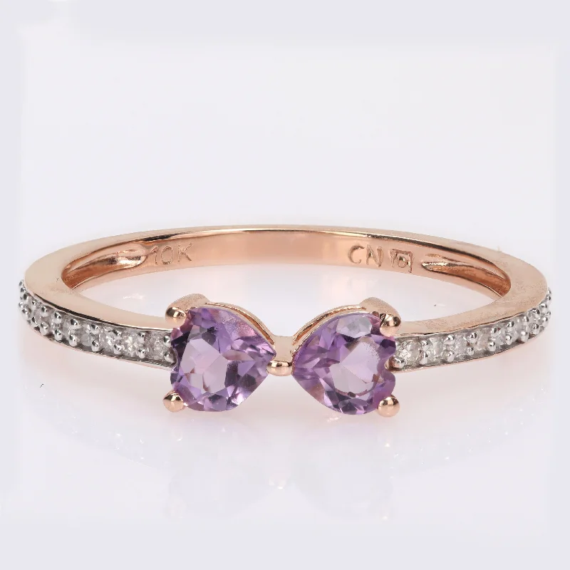 Rings with oxidized bands for vintage edge -Miadora Heart-cut Amethyst and 1/10ct TDW Diamond Bow Ring in 10k Rose Gold