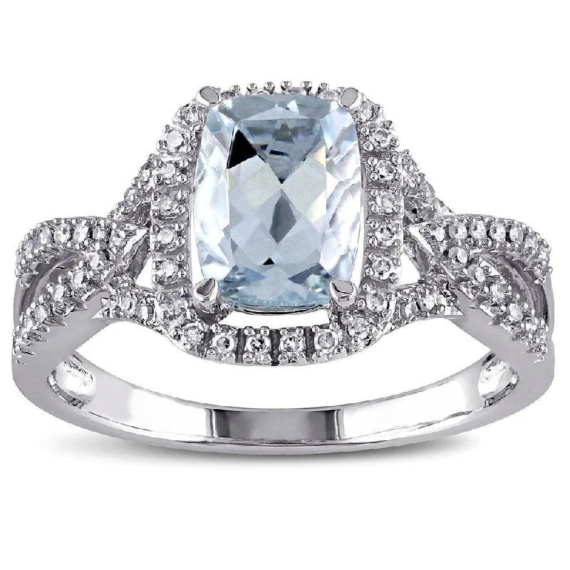 Vintage rings with engraved floral band designs -Miadora Signature Collection 10k White Gold Aquamarine and 1/6ct TDW Diamond Split Shank Ring - Blue