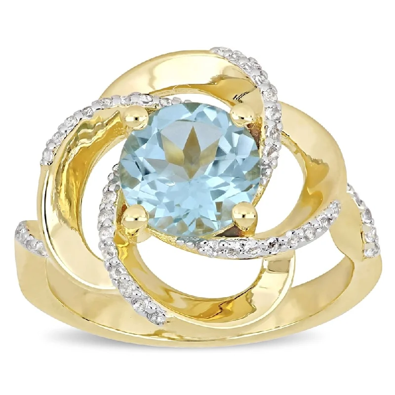 Rings with channel-set turquoise for color -Miadora Yellow Plated Sterling Silver Sky-Blue and White Topaz Swirl Halo Ring