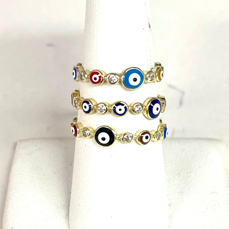 Rings with mandala engravings for spiritual vibe -Multi Evil Eye And CZ Rings