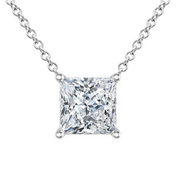 Best necklaces and pendants with floral designs for a feminine and elegant feel-Moissanite Floating Princess Cut Solitaire Pendant Necklace