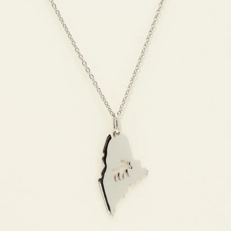 Unique necklaces and pendants with engraved messages for a sentimental gift-Moose in Maine Necklace in Sterling Silver