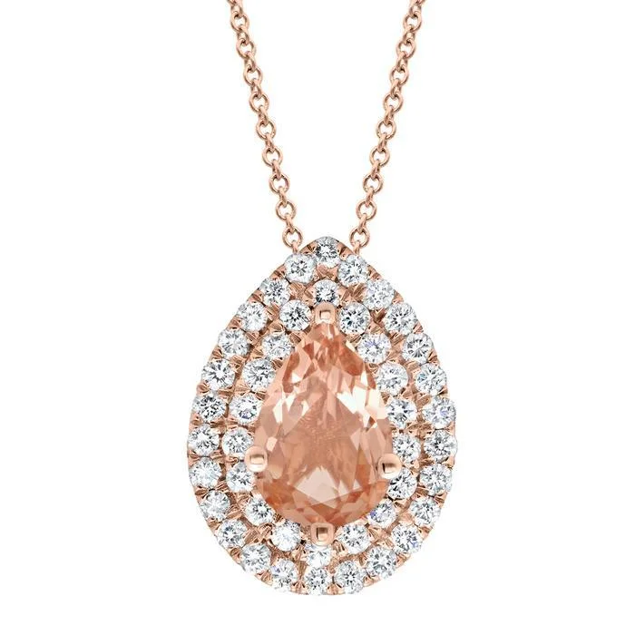 Necklaces and pendants with geometric pendants for a clean, contemporary design-Morganite Double Halo Pear Pendant