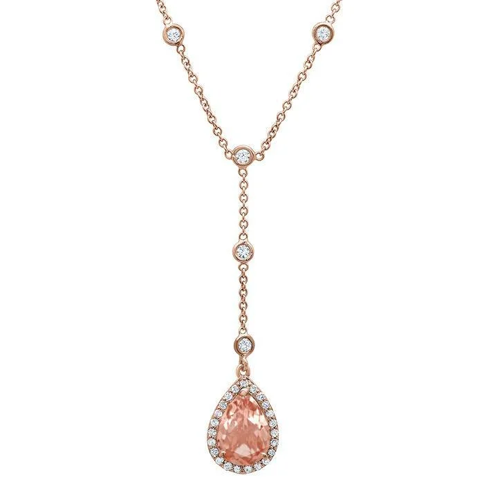 Necklaces and pendants with custom designs for a completely unique jewelry piece-Morganite Pear Drop Halo Pendant