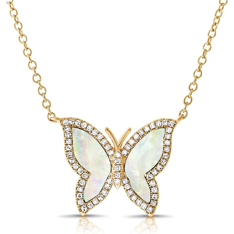 Best necklaces and pendants with vintage lockets for a nostalgic, sentimental look-Mother of Pearl Diamond Butterfly Necklace