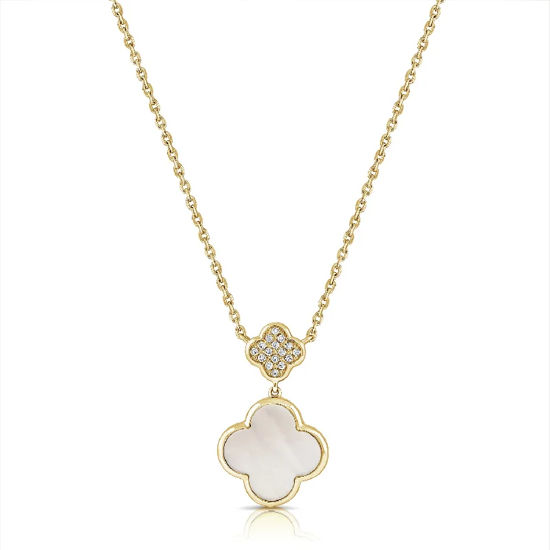 Unique necklaces and pendants with custom birthstone arrangements for personalization-Mother of Pearl & Diamond Clover Necklace