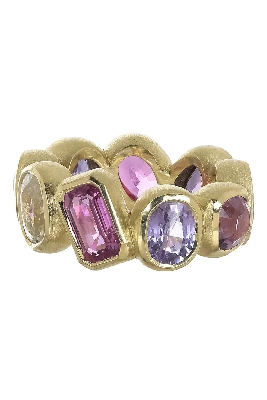 Vintage rings with engraved floral band designs -Multi Sapphire Eternity Band