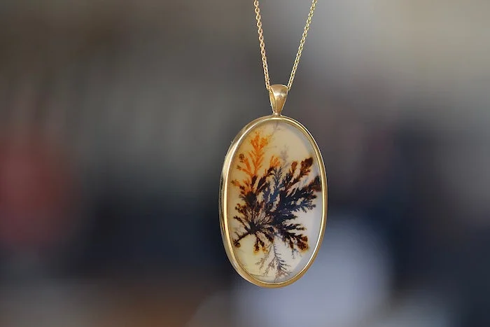 Necklaces and pendants with ocean-inspired designs for a refreshing, beachy feel-OK Oval Dendritic Agate Pendant