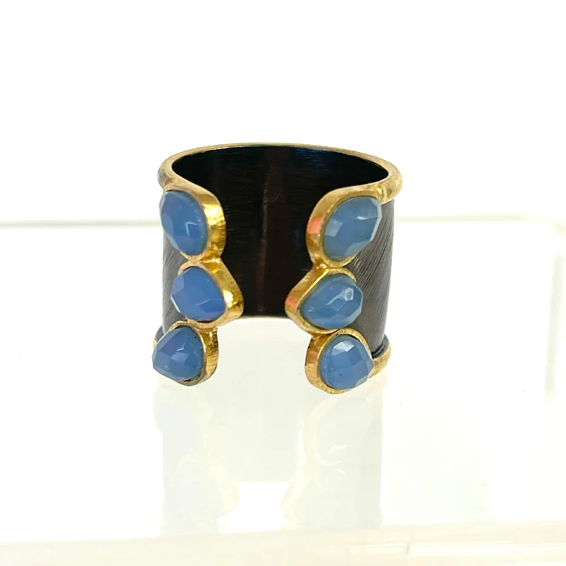 Rings with vintage-inspired rose-cut diamonds -Open Cuff Gunmetal/Gold Plated Ring