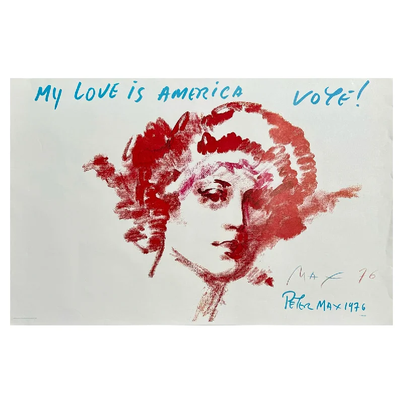 Stunning necklaces and pendants with jade gemstones for a calming green hue-Peter Max "My Love is America   Vote" Signed and Dated 1976