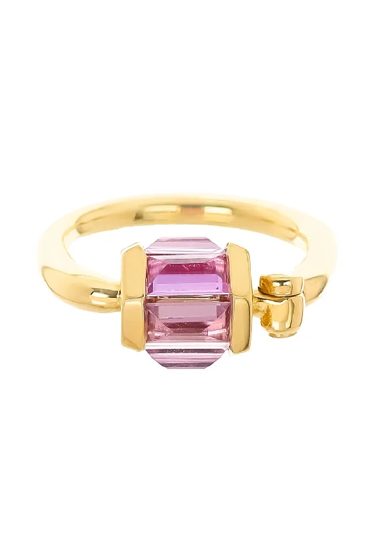 Rings with rough sapphire for rugged chic -Pink Sapphire Baguette Trundle