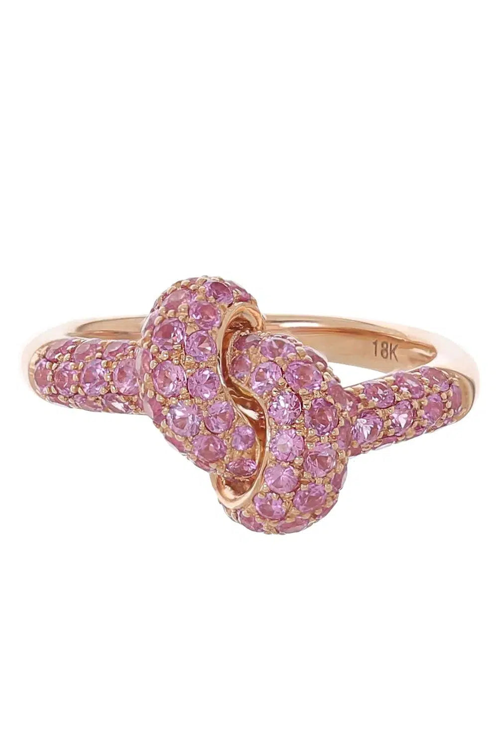 Rings with tiger eye bands for warmth -Pink Sapphire Knot Ring