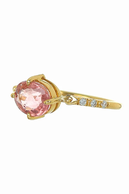 Rings with tiger eye bands for warmth -Pink Tourmaline Petite Circle Diamond Ring