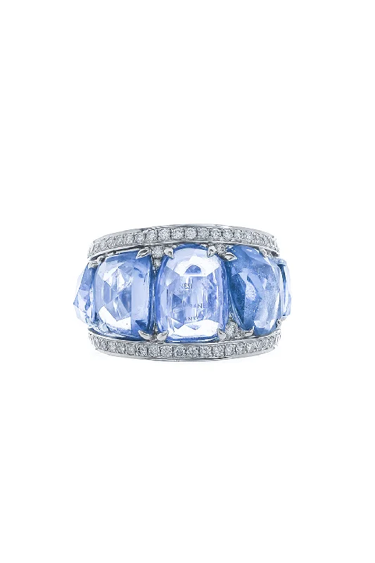 Rings with wide bands for statement wear -Fancy Shape Blue Sapphire Band