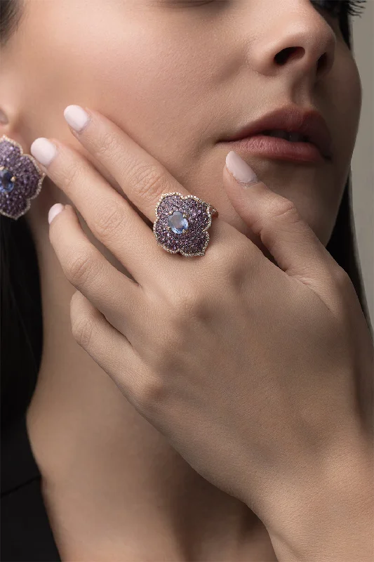 Rings with mandala engravings for spiritual vibe -Large Pasha Sapphire Amethyst Ring