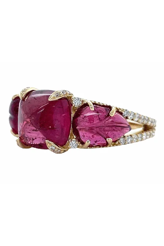 Rings with knot motifs for symbolic love -Pink Tourmaline Sugarloaf Ring