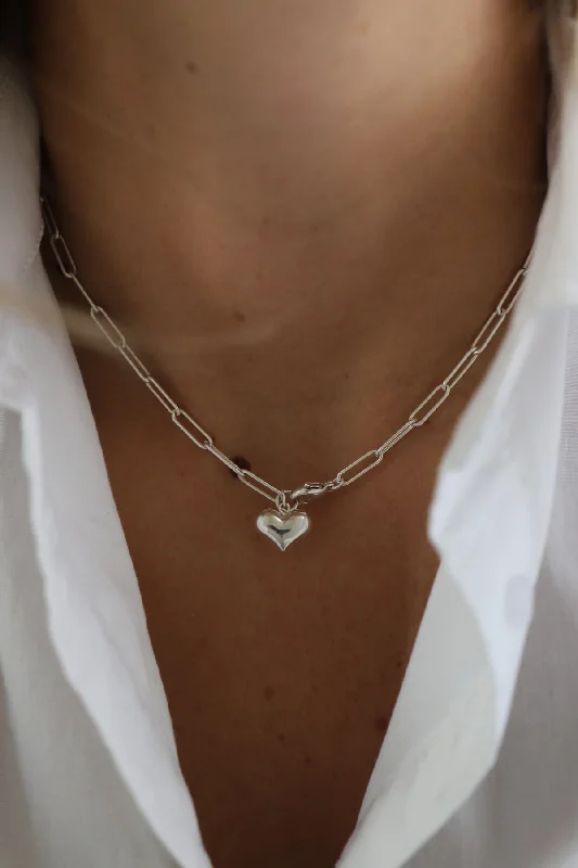 Trendy necklaces and pendants with statement pieces for a bold fashion statement-PUFF HEART PAPERCLIP NECKLACE