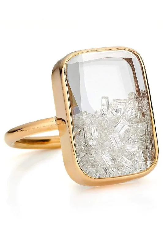 Rings with engraved constellations for stargazers -Rectangular Diamond Shaker Ring